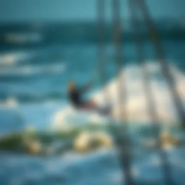 Kiteboarding amidst Dynamic Weather Kiteboarder navigating waves under changing weather conditions