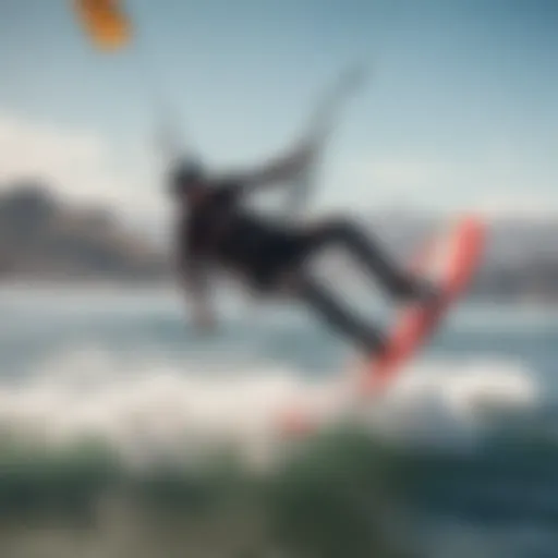 Kiteboarder gliding over the waves in San Francisco