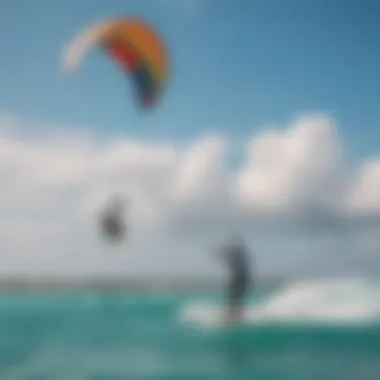 Instructor guiding a student during kiteboarding lesson