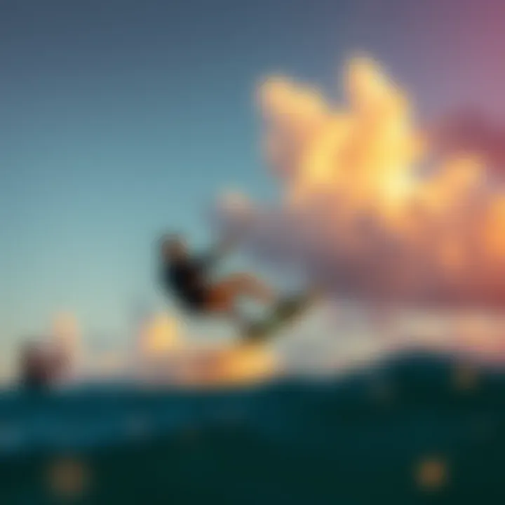 A breathtaking view of kiteboarding at sunset