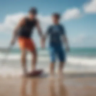 Instructor guiding a student on the beach