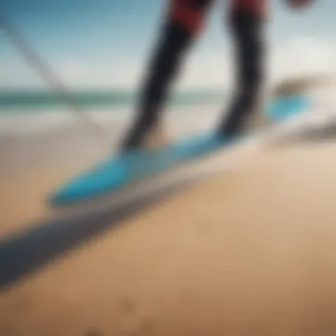 Close-up of kiteboarding line connections and safety features