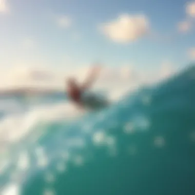 Skillful Maneuvering on the Waves A kiteboarder skillfully maneuvering through the waves on a sunny day