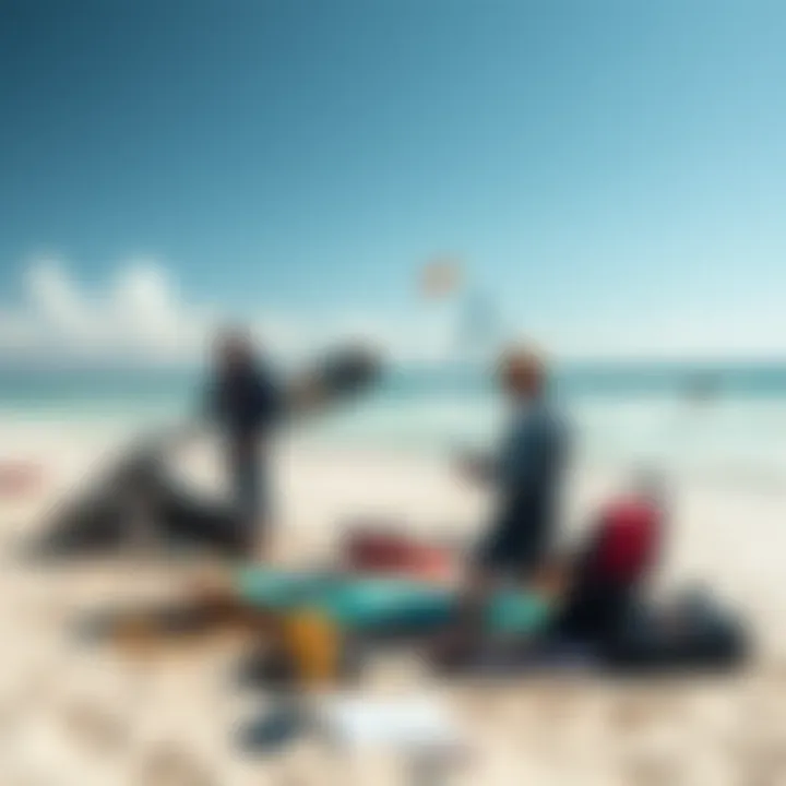 Kiteboarding Setup at Pelican Bay An exemplary kiteboarding setup on the sandy shores of Pelican Bay.