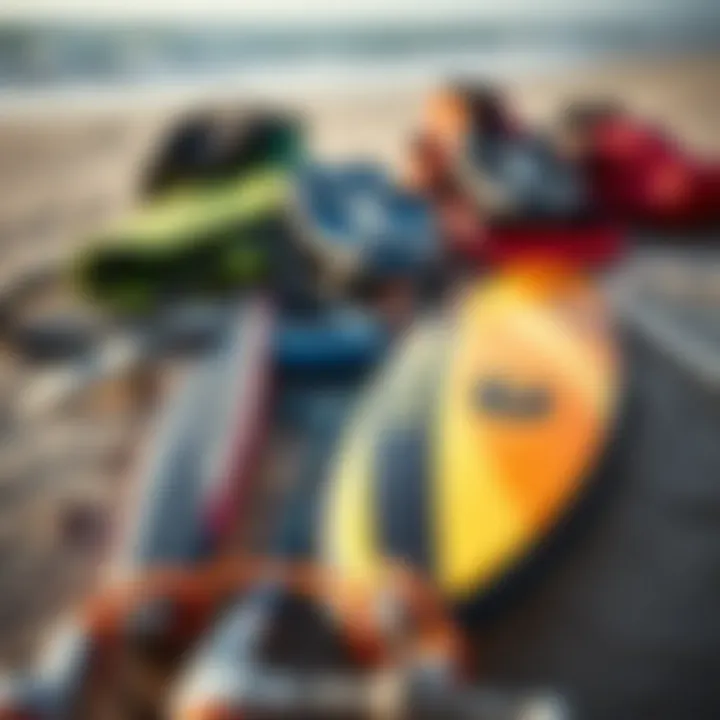 Essential Gear for Kiteboarding Adventures Essential kiteboarding gear laid out on the beach, ready for an adventure.