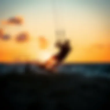Thrilling Kiteboarding at Sunset A thrilling moment captured during a kiteboarding session with the sunset in the background.