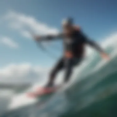 Kitesurfer in Action with a Performance Hat Kitesurfer wearing a hat while riding the waves