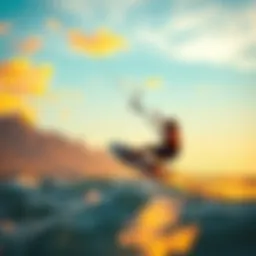 A vibrant kitesurfing scene at sunset in Cape Town