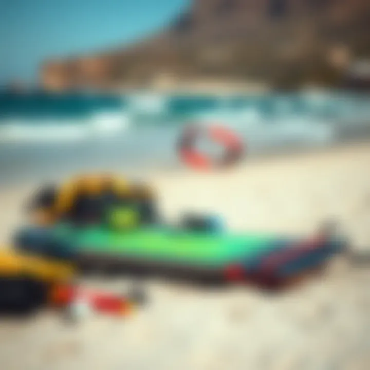 Kitesurfing Gear on the Beach Kitesurfing gear laid out on the beach ready for action