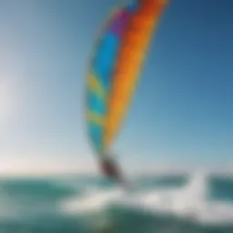A vibrant kitesurfing kite soaring above the ocean