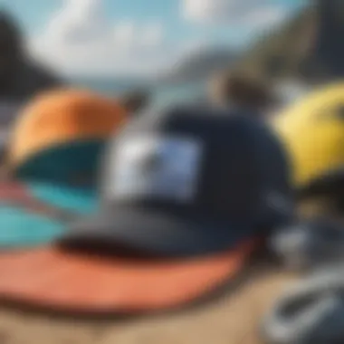 Close-up of different kitesurfing hat materials displayed together