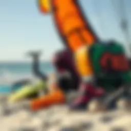 Kitesurfing gear essentials laid out on a beach
