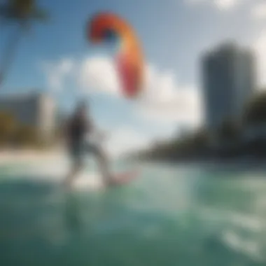 A group of kitesurfers enjoying a sunny day, showcasing various skills.