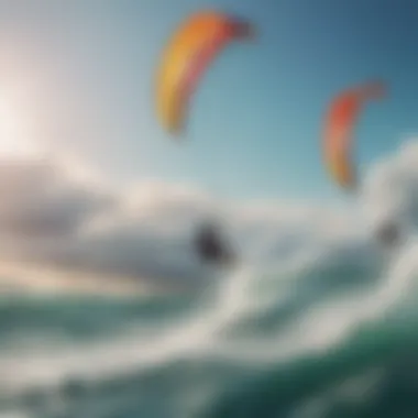 A group of kitesurfers enjoying a vibrant day on the water.