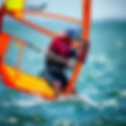 Windsurfer wearing a life jacket on the water