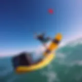 A kitesurfer soaring above the waves with a GoPro mounted on the board