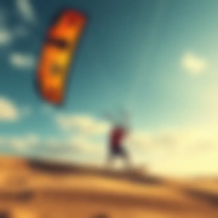 Kiteboarder Utilizing Mystic Kite Pump An aerial view of a kiteboarder using the Mystic Kite Pump on the beach.