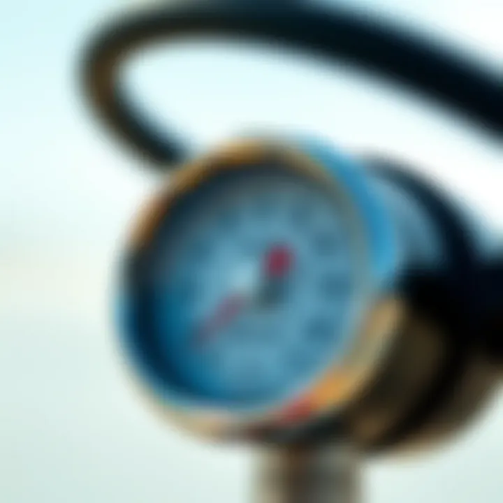 Pressure Gauge Functionality of Mystic Kite Pump A detailed view of the Mystic Kite Pump's pressure gauge in action.