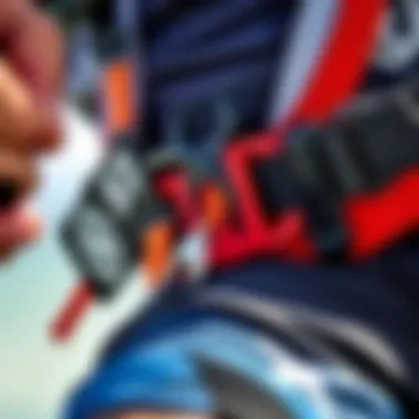 Safety Features of the Mystic Kiteboarding Harness Close-up of safety features integrated into the Mystic harness
