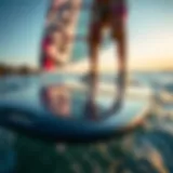 A close-up view of a Naish foil board showcasing its sleek design and innovative materials.