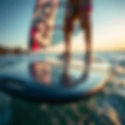 A close-up view of a Naish foil board showcasing its sleek design and innovative materials.