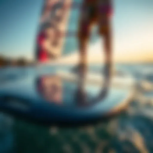 A close-up view of a Naish foil board showcasing its sleek design and innovative materials.