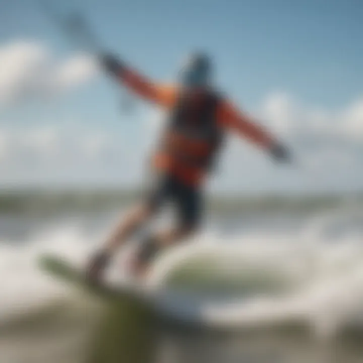 A kiteboarder expertly navigating the waves, capturing the essence of adventure and skill on St. Simons Island.