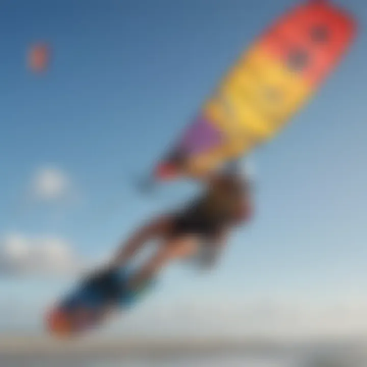 A vibrant kiteboarding scene on St. Simons Island, showcasing colorful kites against the backdrop of a sunny sky.