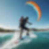 A kitesurfer gliding over vibrant blue waters showcasing the thrill of the sport