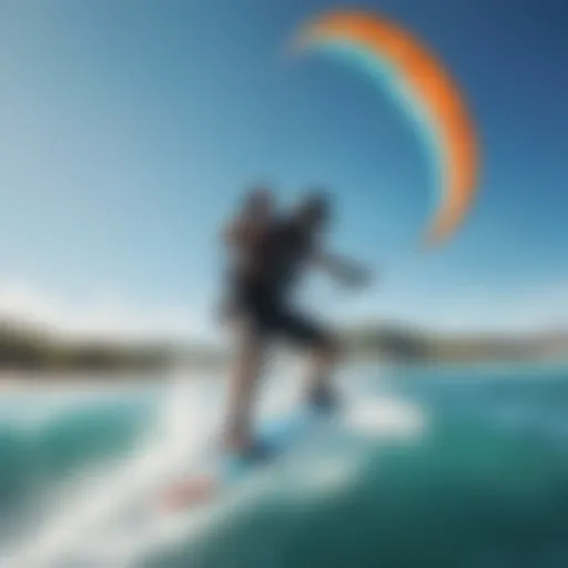 A kitesurfer gliding over vibrant blue waters showcasing the thrill of the sport