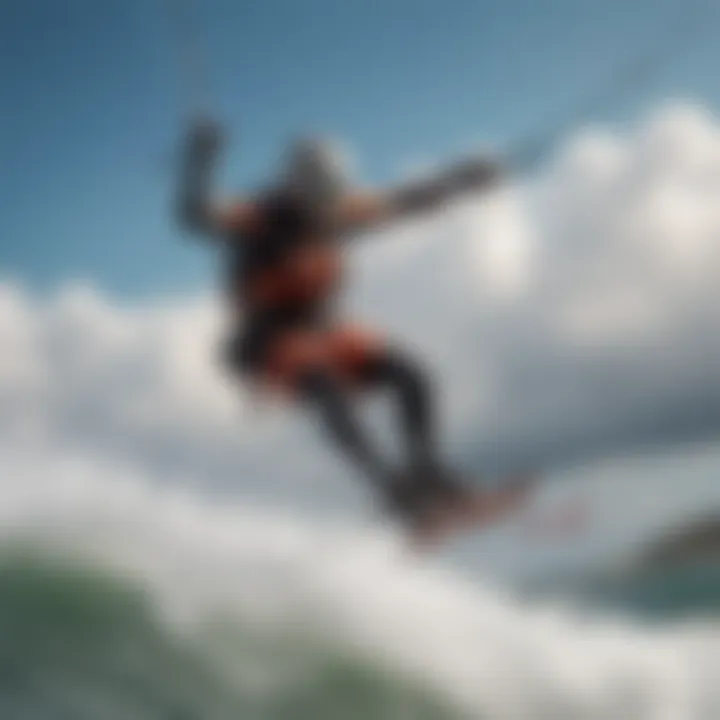 Dynamic kiteboarding maneuver captured mid-air