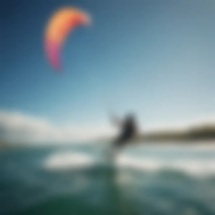 A stunning kitesurfer gliding over the water with a vibrant kite