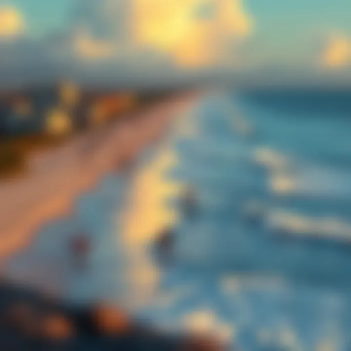 Cocoa Beach Coastline A scenic view of Cocoa Beach coastline with surfers