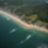 Aerial view of Two Harbors showcasing varied weather patterns