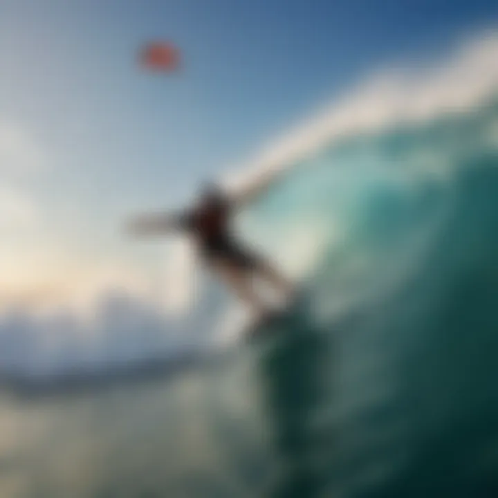 A kiteboarder skillfully maneuvering through ocean waves