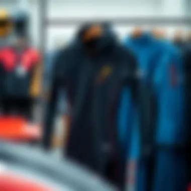 Showcasing the Design of the Ocean Rodeo Heat Drysuit Ocean Rodeo Heat Drysuit displayed on a hanger, showcasing its design