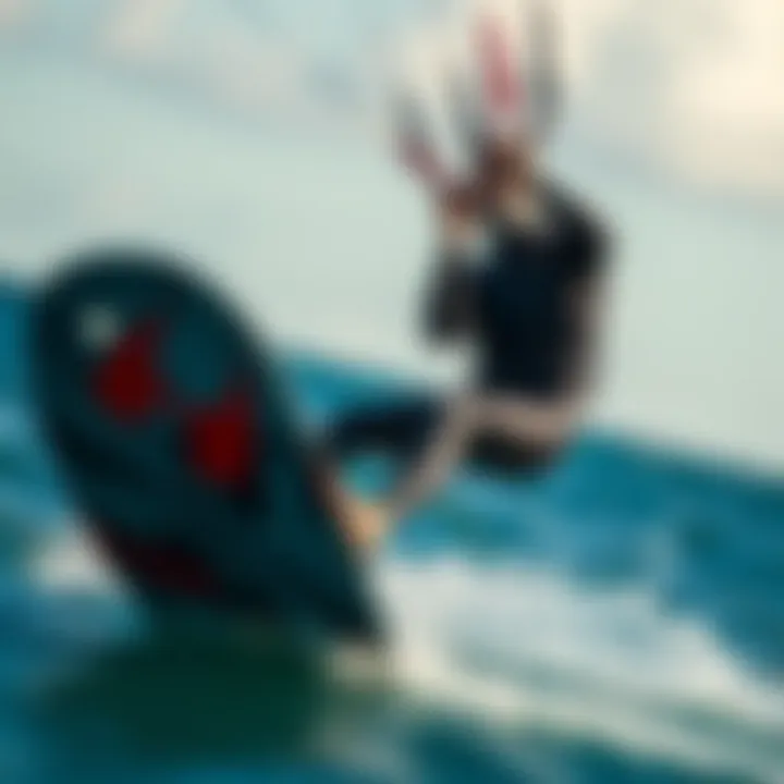 Kiteboarding with the Ocean Rodeo Heat Drysuit Kiteboarder wearing the Ocean Rodeo Heat Drysuit in action on the water