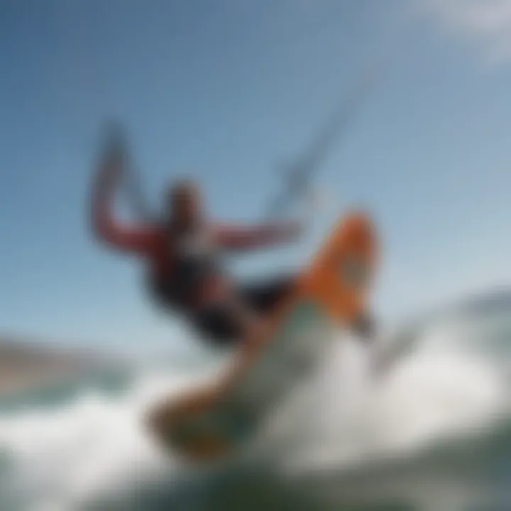 A kiteboarder navigating strong winds