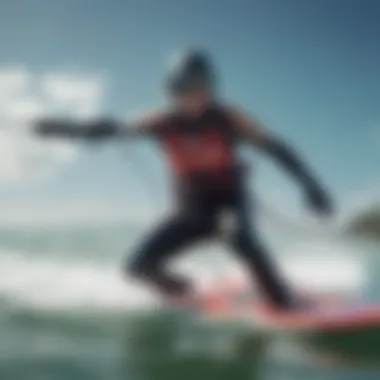 Kiteboarder riding in cool waters wearing an appropriate wetsuit