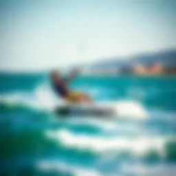 Dynamic kiteboarding action on the water