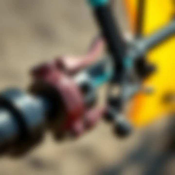 Adjustment Mechanisms of the Slingshot Kite Bar Close-up of the adjustment mechanisms used in the Slingshot kite bar