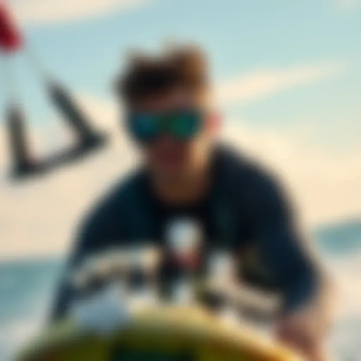 Kiteboarding Adventure with Optimal Eye Protection Kiteboarder wearing sunglasses on the water
