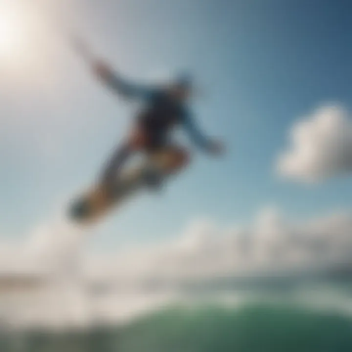 Kiteboarder soaring through the air with precision