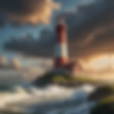 Iconic lighthouse standing tall against a dramatic sky