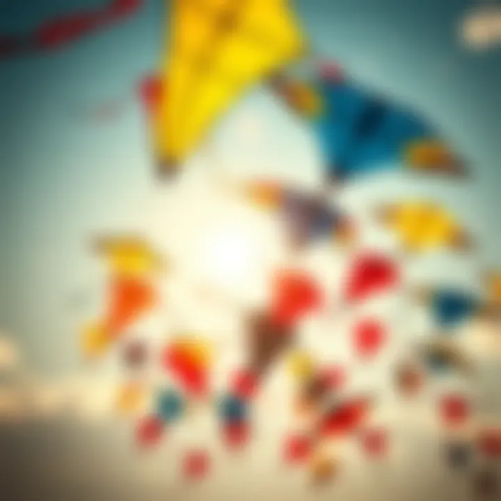 Vibrant array of cloth kites flying in the sky