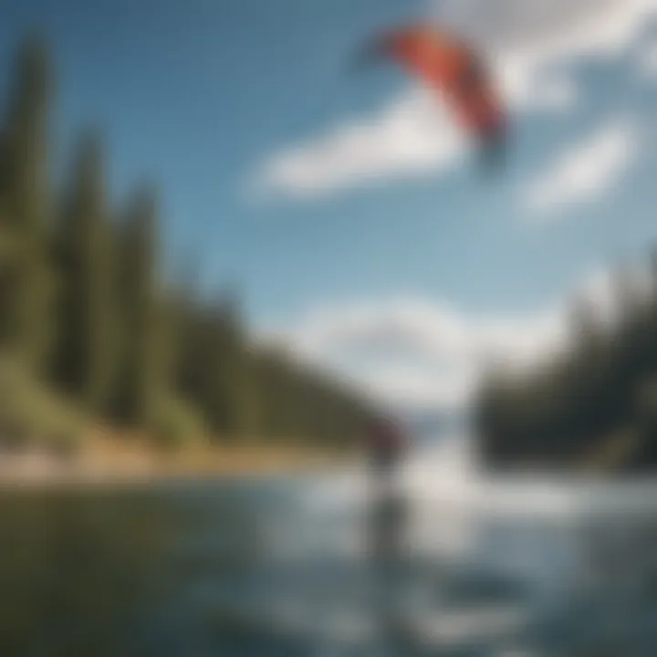 Kiteboarder navigating the winds on a Colorado lake