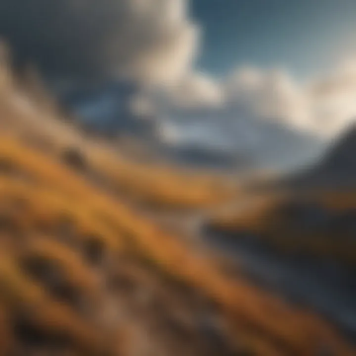 Mountain landscape showcasing the effect of winds on the terrain