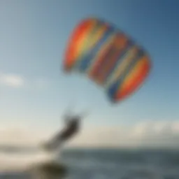 A vibrant kite soaring above the Chesapeake Bay, illustrating optimal conditions for kiteboarding.