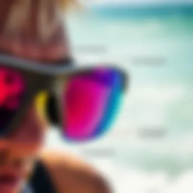 Close-up view of UV protection features in kite surfing glasses