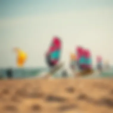 Kitesurfers Launching Kites in San Diego A group of kitesurfers launching their kites in a vibrant beach environment